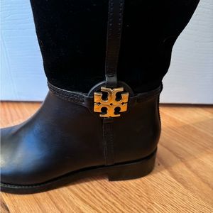 Tory Burch Black Suede and Leather Riding Boots